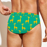 Cute Cartoon Giraffe Pattern Print Men's Swim Briefs
