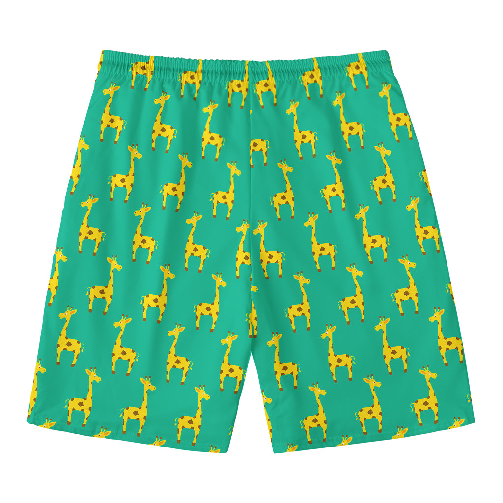Cute Cartoon Giraffe Pattern Print Men's Swim Trunks