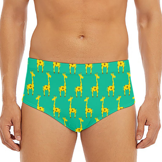 Cute Cartoon Giraffe Pattern Print Men's Triangle Swim Briefs