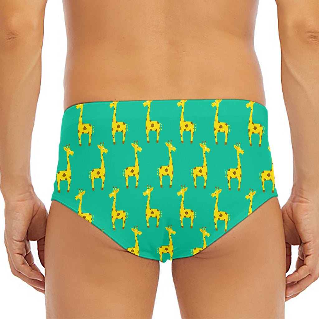 Cute Cartoon Giraffe Pattern Print Men's Triangle Swim Briefs