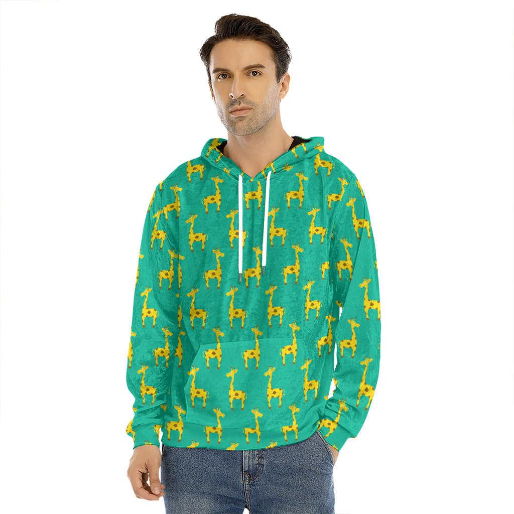 Cute Cartoon Giraffe Pattern Print Men's Velvet Pullover Hoodie