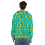Cute Cartoon Giraffe Pattern Print Men's Velvet Pullover Hoodie