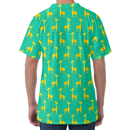 Cute Cartoon Giraffe Pattern Print Men's Velvet T-Shirt