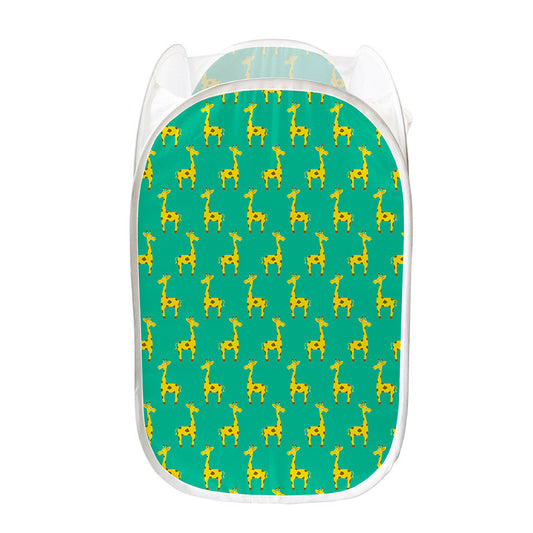 Cute Cartoon Giraffe Pattern Print Mesh Laundry Hamper