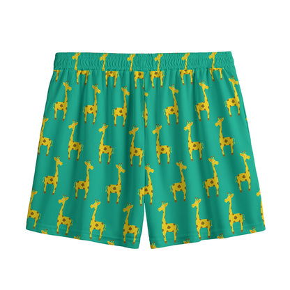 Cute Cartoon Giraffe Pattern Print Mesh Shorts