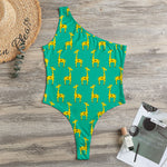 Cute Cartoon Giraffe Pattern Print One Shoulder Bodysuit