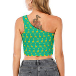 Cute Cartoon Giraffe Pattern Print One Shoulder Crop Top