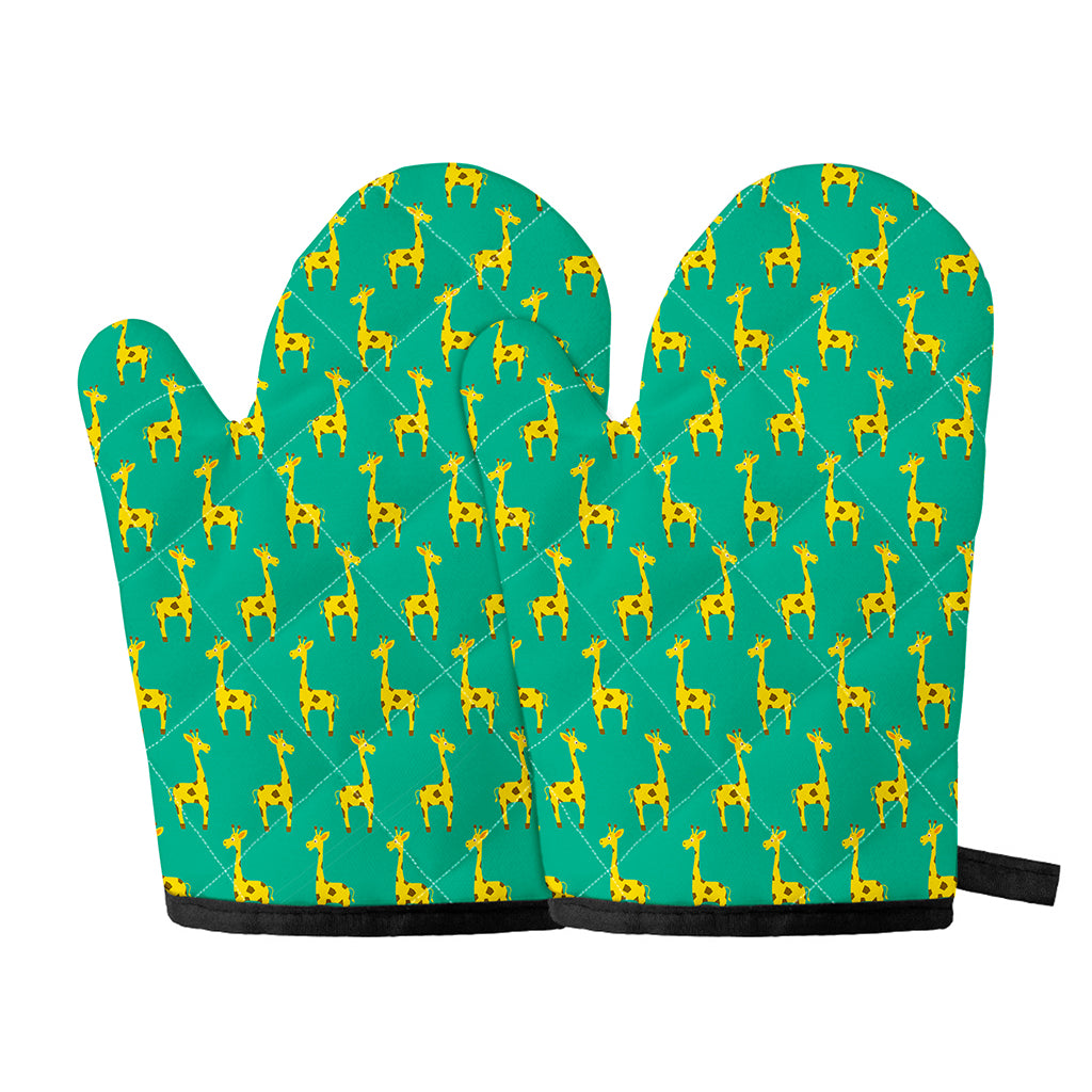 Cute Cartoon Giraffe Pattern Print Oven Mitts