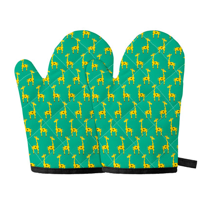Cute Cartoon Giraffe Pattern Print Oven Mitts