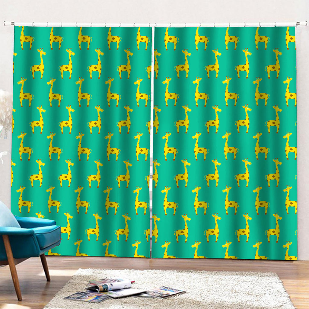 Cute Cartoon Giraffe Pattern Print Pencil Pleat Curtains