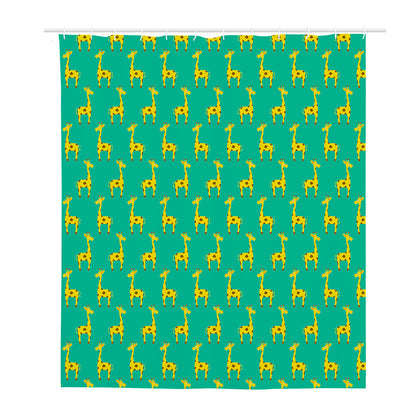 Cute Cartoon Giraffe Pattern Print Polyester Shower Curtain