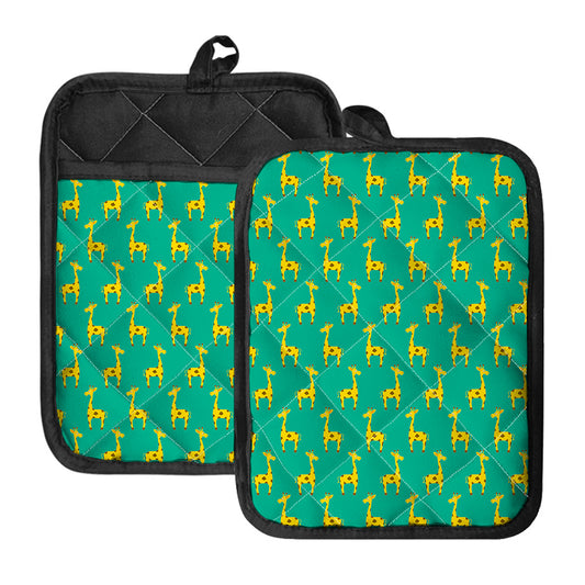 Cute Cartoon Giraffe Pattern Print Pot Holders With Pocket