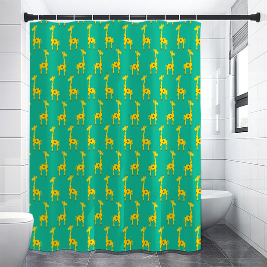 Cute Cartoon Giraffe Pattern Print Premium Shower Curtain