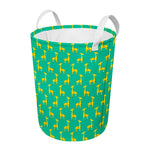 Cute Cartoon Giraffe Pattern Print Round Laundry Basket