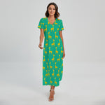 Cute Cartoon Giraffe Pattern Print Short Sleeve Maxi Dress