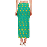 Cute Cartoon Giraffe Pattern Print Side Slit Maxi Skirt