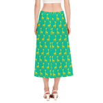 Cute Cartoon Giraffe Pattern Print Side Slit Midi Skirt