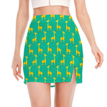 Cute Cartoon Giraffe Pattern Print Side Slit Mini Skirt