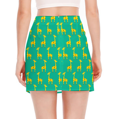 Cute Cartoon Giraffe Pattern Print Side Slit Mini Skirt