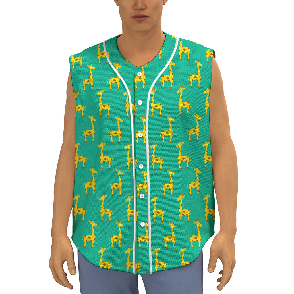 Cute Cartoon Giraffe Pattern Print Sleeveless Baseball Jersey