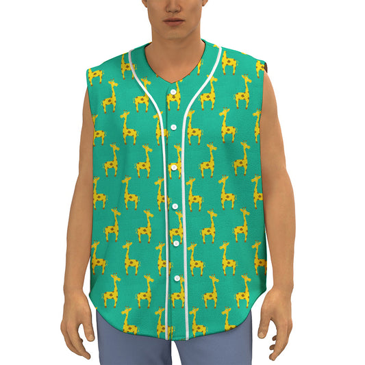 Cute Cartoon Giraffe Pattern Print Sleeveless Baseball Jersey