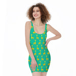 Cute Cartoon Giraffe Pattern Print Sleeveless Bodycon Dress