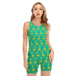 Cute Cartoon Giraffe Pattern Print Sleeveless One Piece Swimsuit
