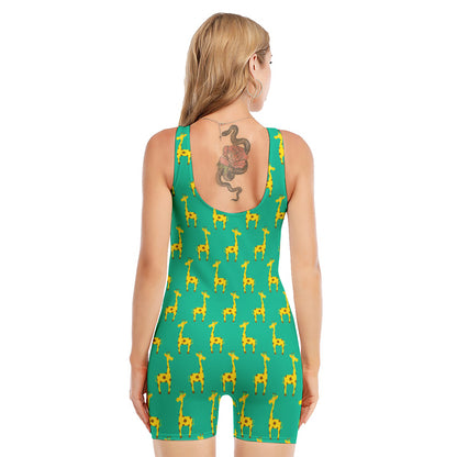 Cute Cartoon Giraffe Pattern Print Sleeveless One Piece Swimsuit
