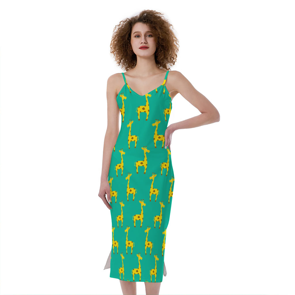 Cute Cartoon Giraffe Pattern Print Slim Fit Midi Cami Dress