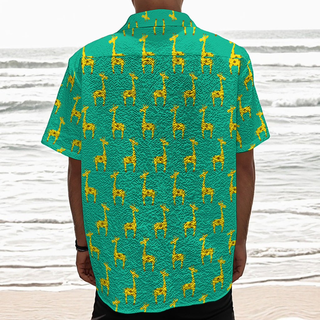 Cute Cartoon Giraffe Pattern Print Textured Short Sleeve Shirt