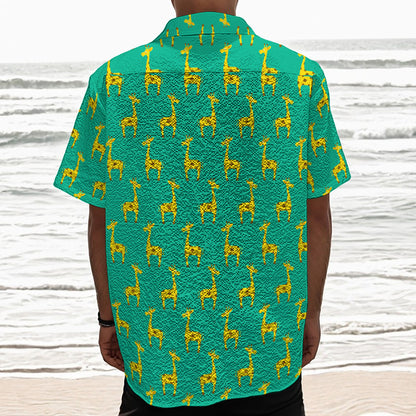 Cute Cartoon Giraffe Pattern Print Textured Short Sleeve Shirt