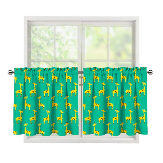 Cute Cartoon Giraffe Pattern Print Tier Curtains
