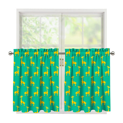 Cute Cartoon Giraffe Pattern Print Tier Curtains