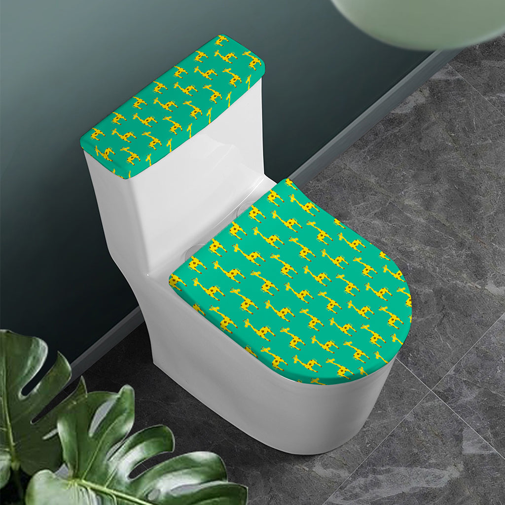 Cute Cartoon Giraffe Pattern Print Toilet Lid And Tank Cover Set