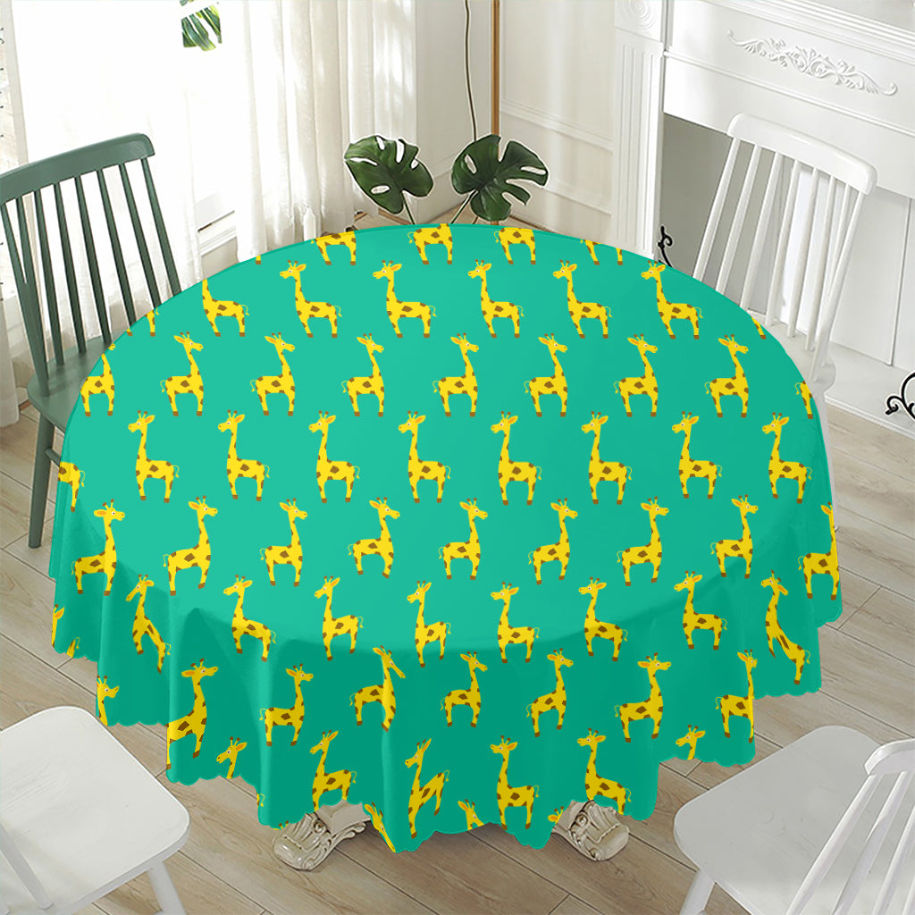 Cute Cartoon Giraffe Pattern Print Waterproof Round Tablecloth