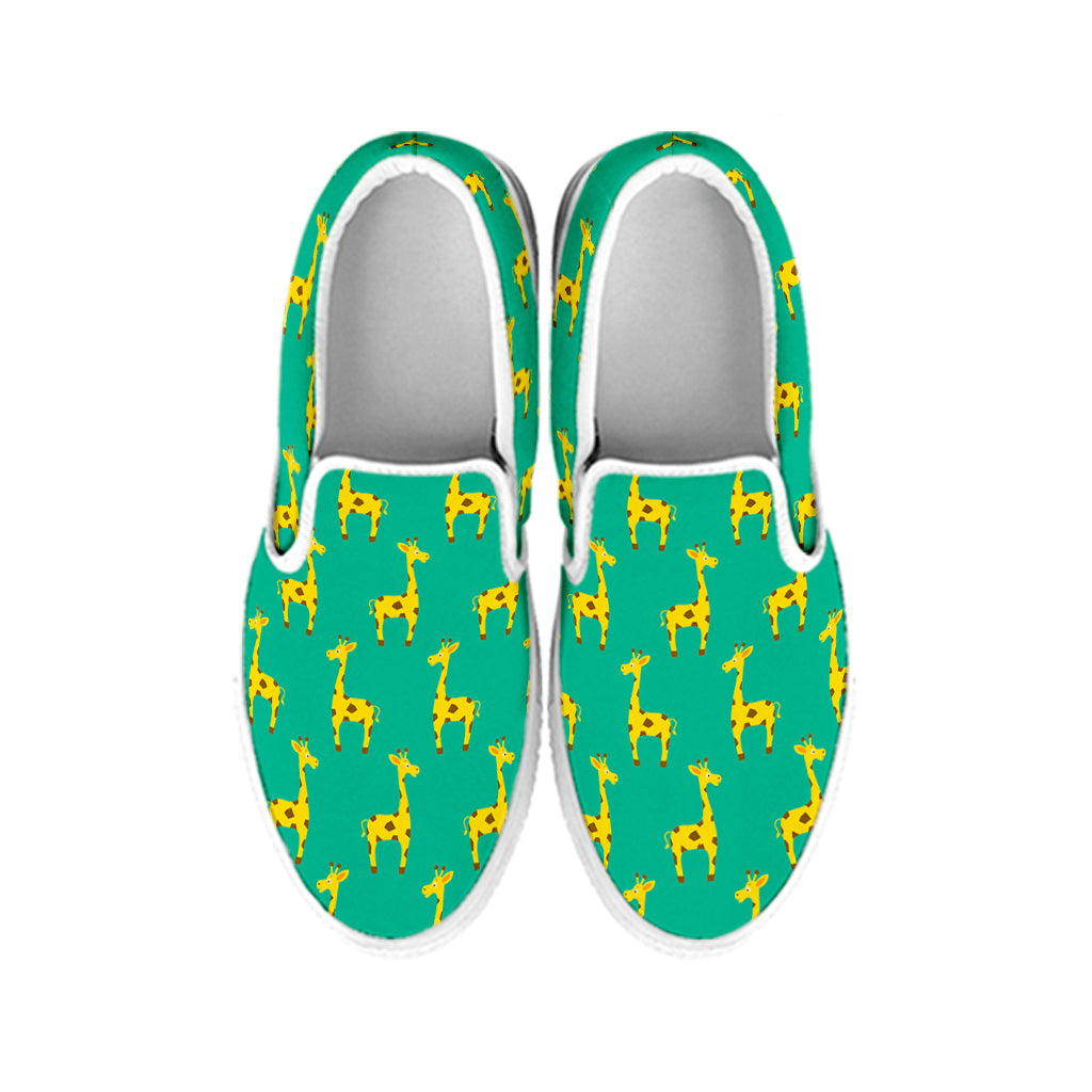 Cute Cartoon Giraffe Pattern Print White Slip On Sneakers