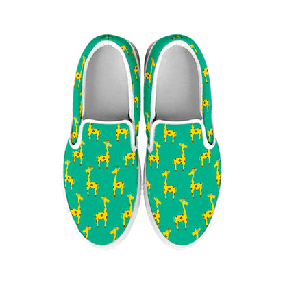 Cute Cartoon Giraffe Pattern Print White Slip On Sneakers