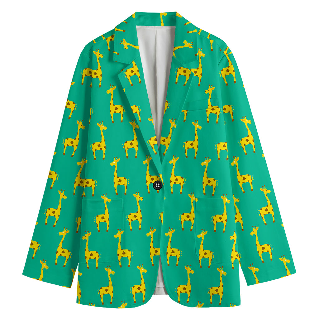 Cute Cartoon Giraffe Pattern Print Women's Cotton Blazer