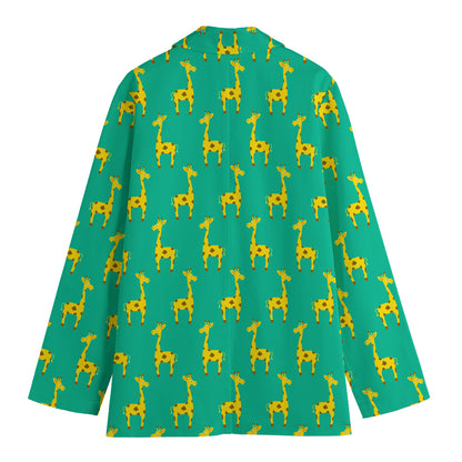 Cute Cartoon Giraffe Pattern Print Women's Cotton Blazer