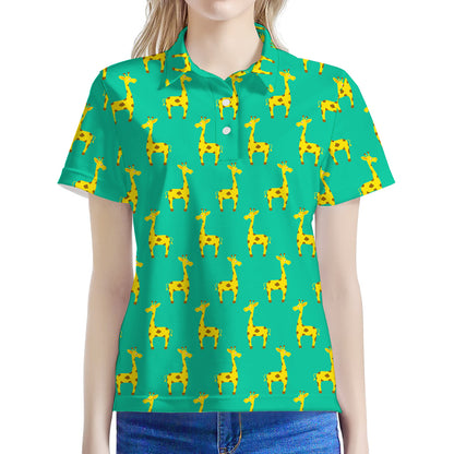 Cute Cartoon Giraffe Pattern Print Women's Polo Shirt