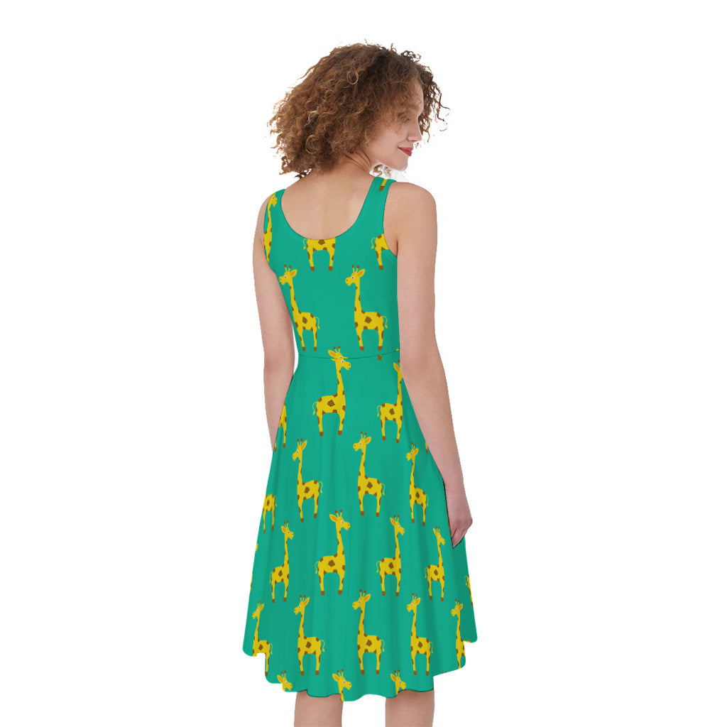 Cute Cartoon Giraffe Pattern Print Women's Sleeveless Dress