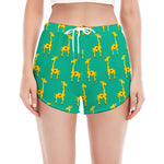 Cute Cartoon Giraffe Pattern Print Women's Split Running Shorts