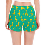 Cute Cartoon Giraffe Pattern Print Women's Split Running Shorts