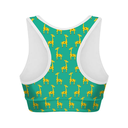 Cute Cartoon Giraffe Pattern Print Women's Sports Bra