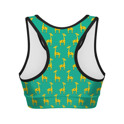 Cute Cartoon Giraffe Pattern Print Women's Sports Bra