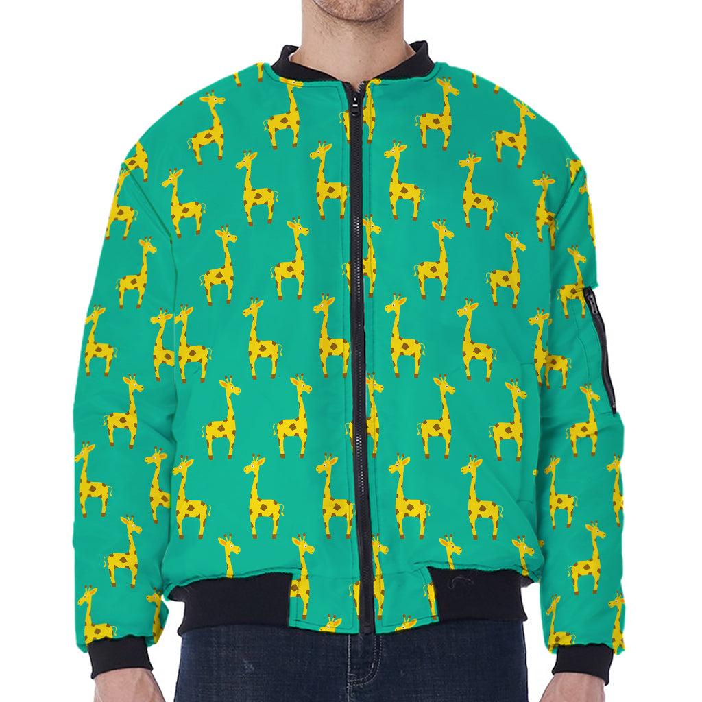 Cute Cartoon Giraffe Pattern Print Zip Sleeve Bomber Jacket