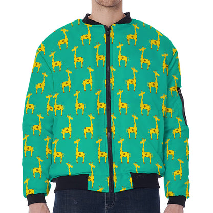 Cute Cartoon Giraffe Pattern Print Zip Sleeve Bomber Jacket