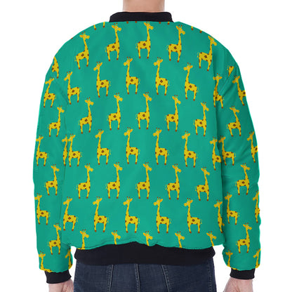 Cute Cartoon Giraffe Pattern Print Zip Sleeve Bomber Jacket
