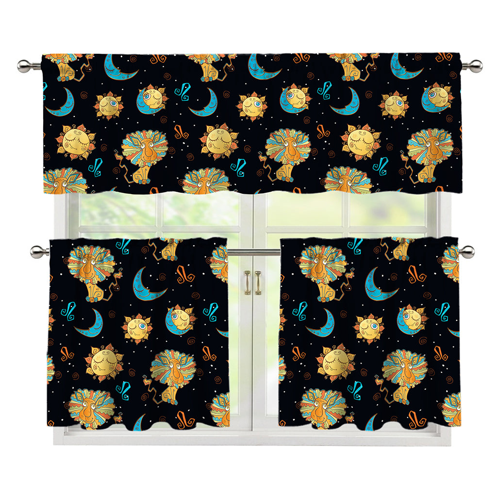 Cute Cartoon Leo Pattern Print 3 Piece Kitchen Curtains