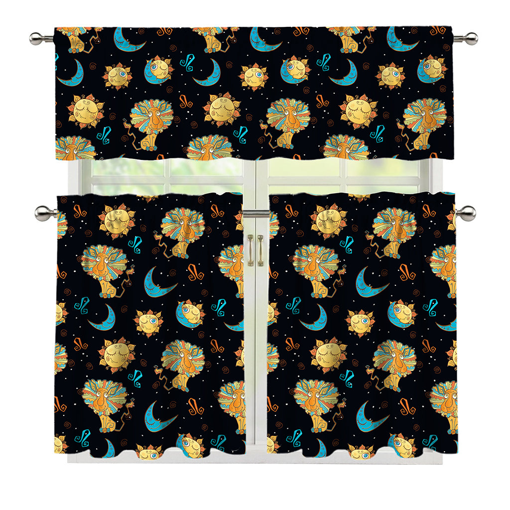 Cute Cartoon Leo Pattern Print 3 Piece Kitchen Curtains